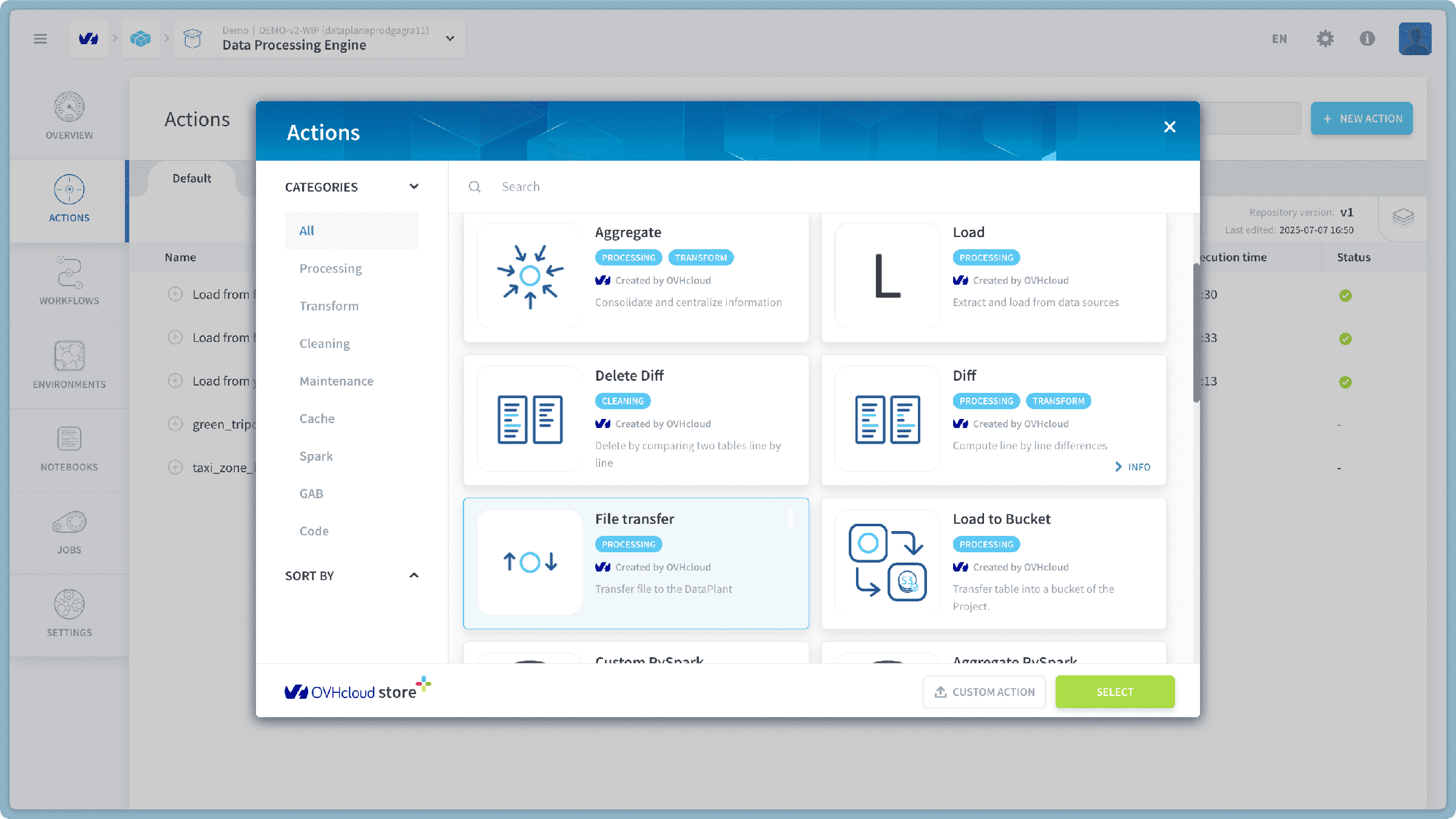 Configure a File Transfer action — File transfer