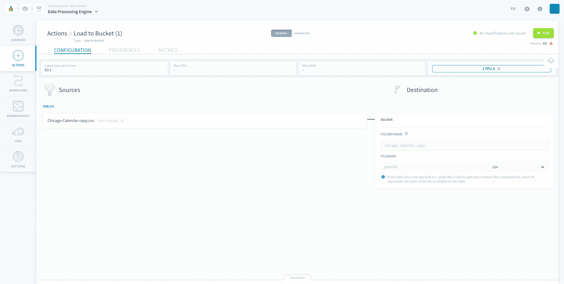 Choose a source and a destination — Load buckets select destination
