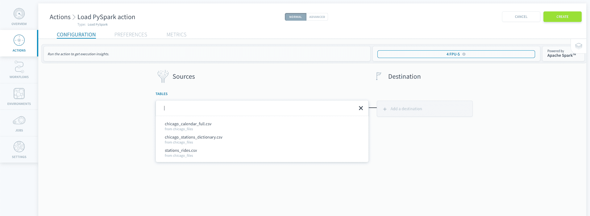 Choose a source and destination — Load pyspark select source