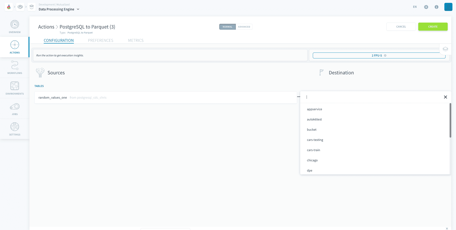 Choose a source and a destination — List buckets