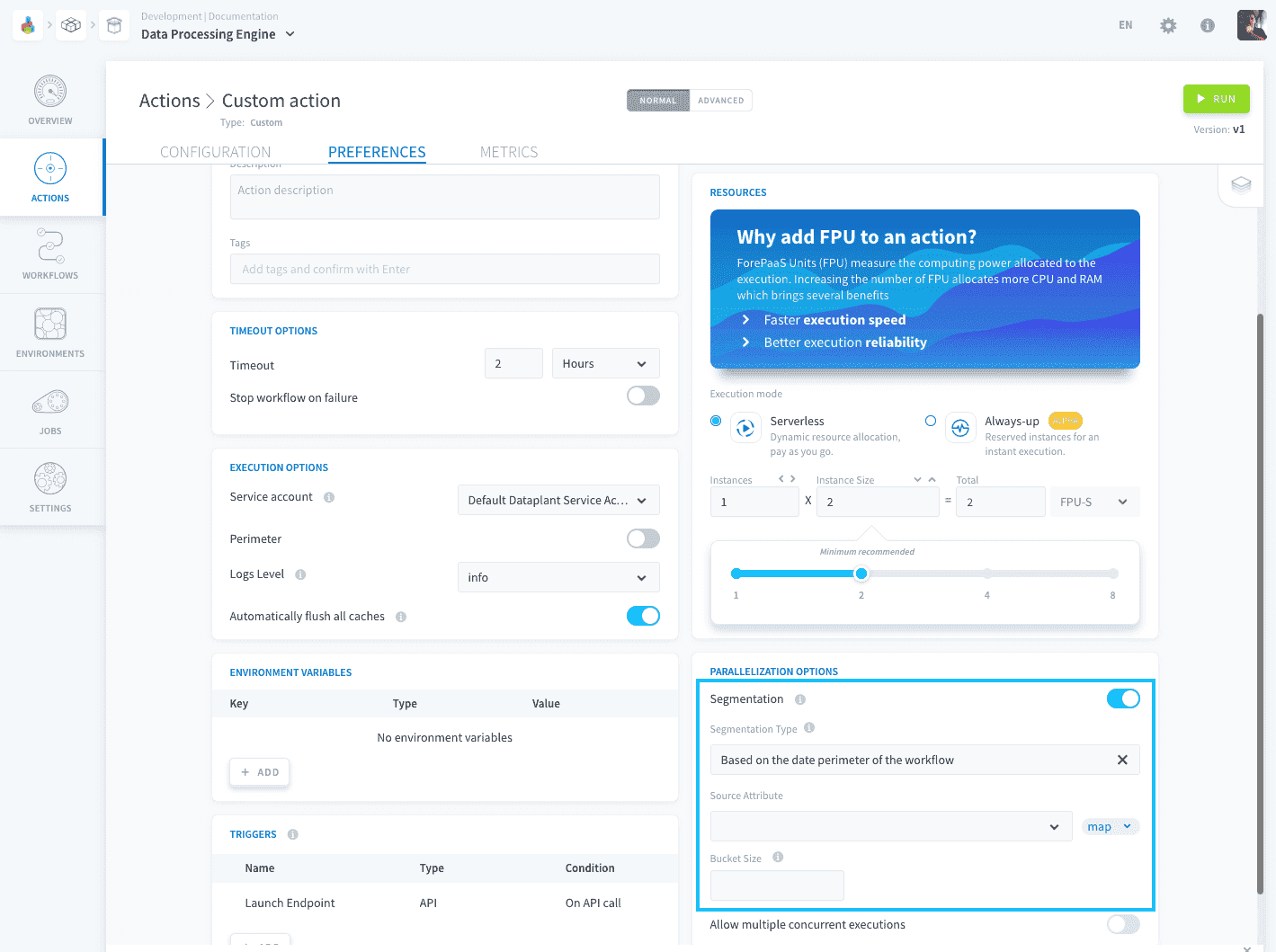 Data Processing Engine preferences segmentation