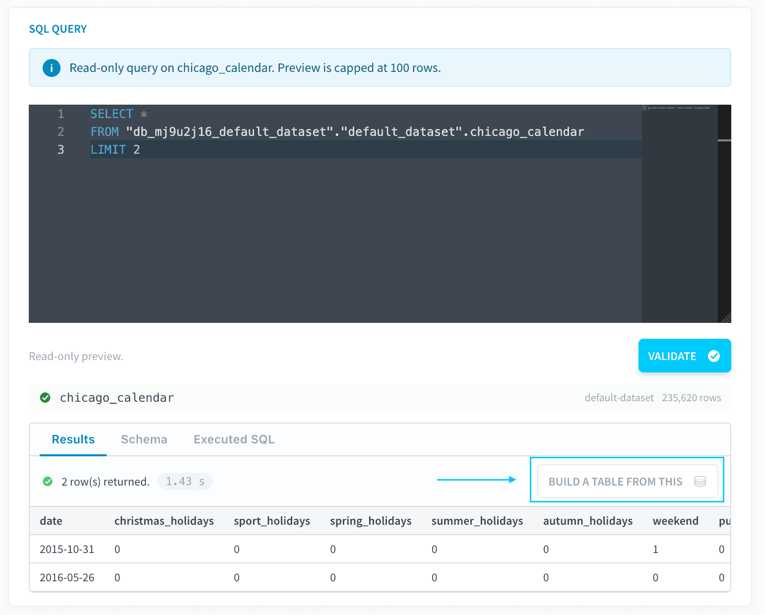 Create a table from a query — Sql action create table