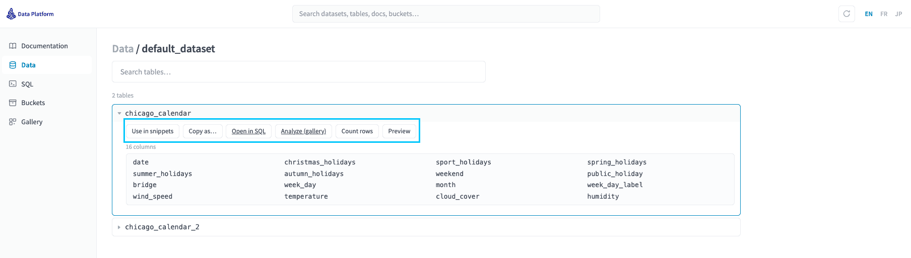 Data: browse your datasets — Dpx data expanded