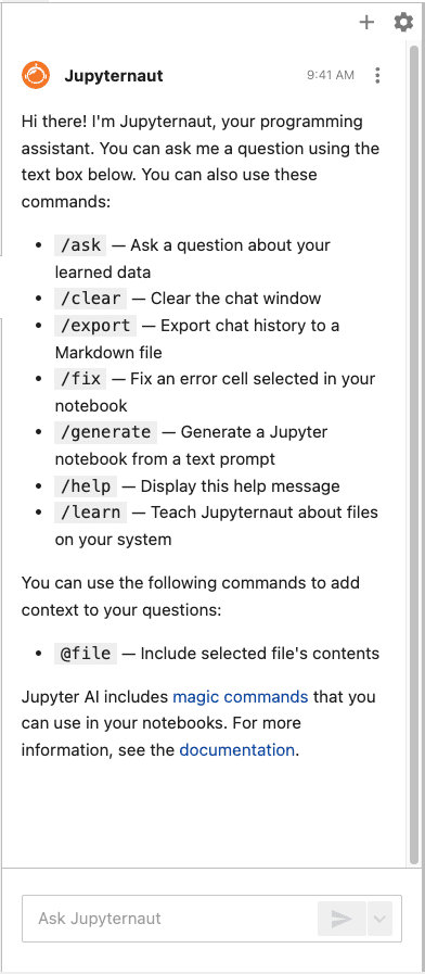 Jupyter AI Chat Panel