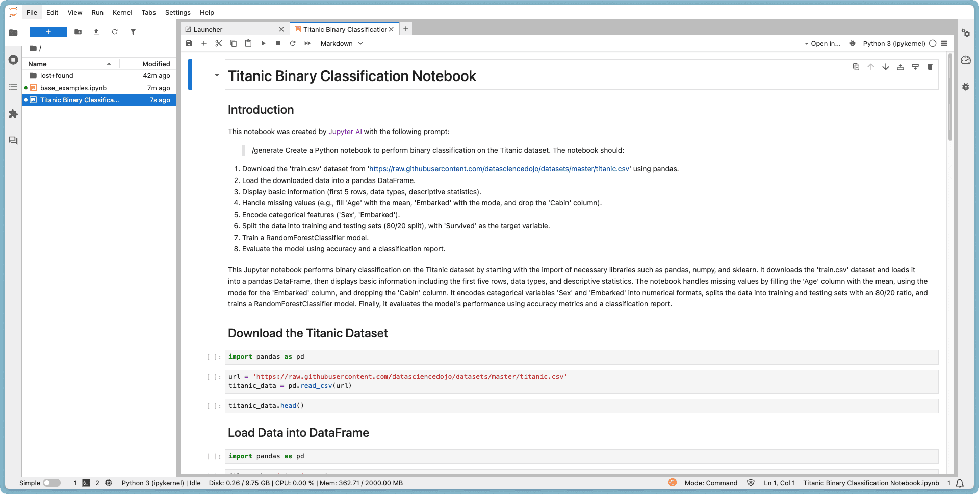 Jupyter AI Chat Panel