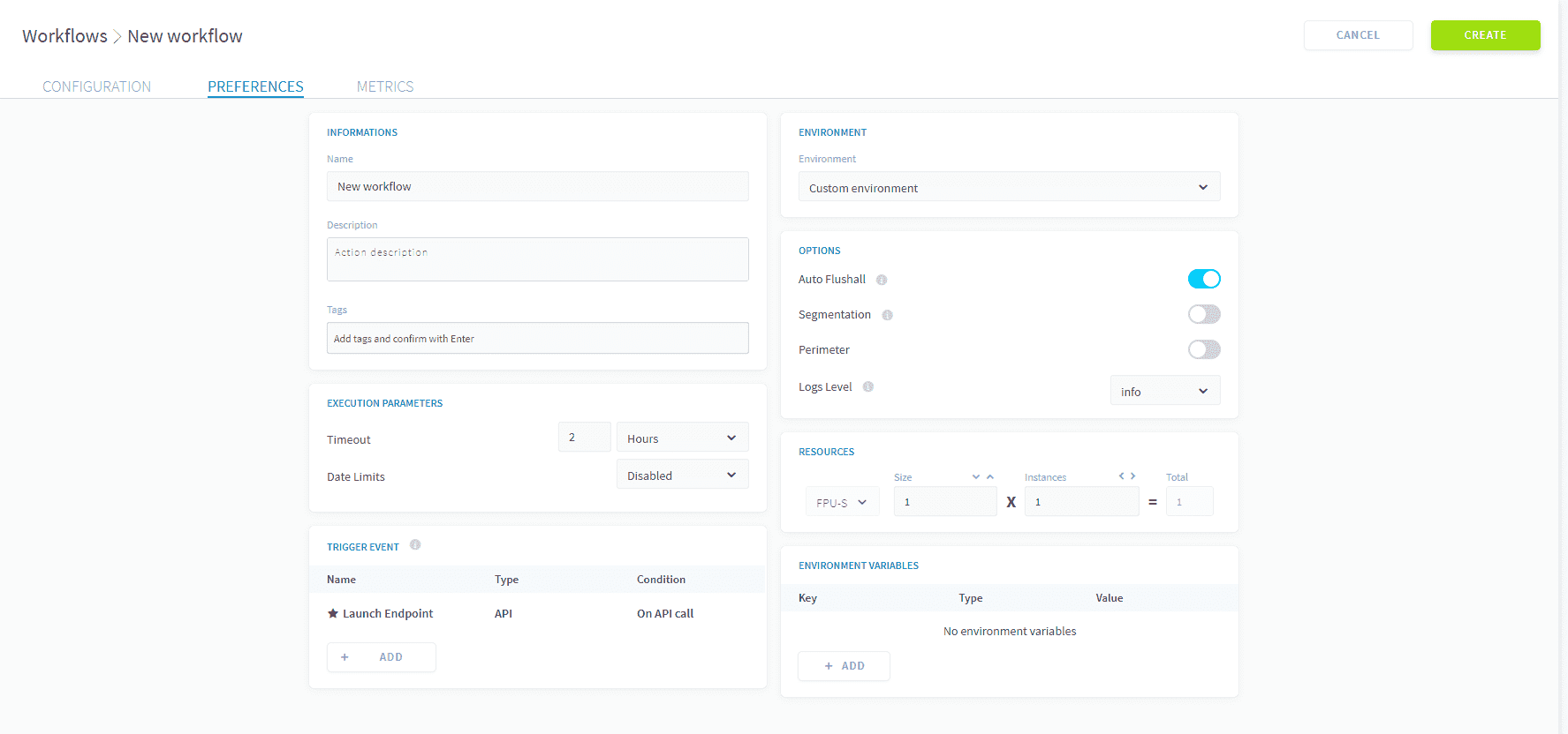 Preferences — Workflow preferences