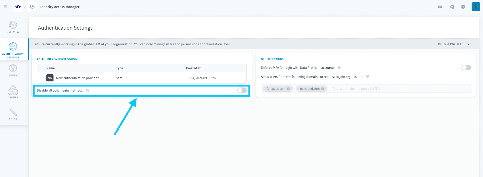 disable all other login methods