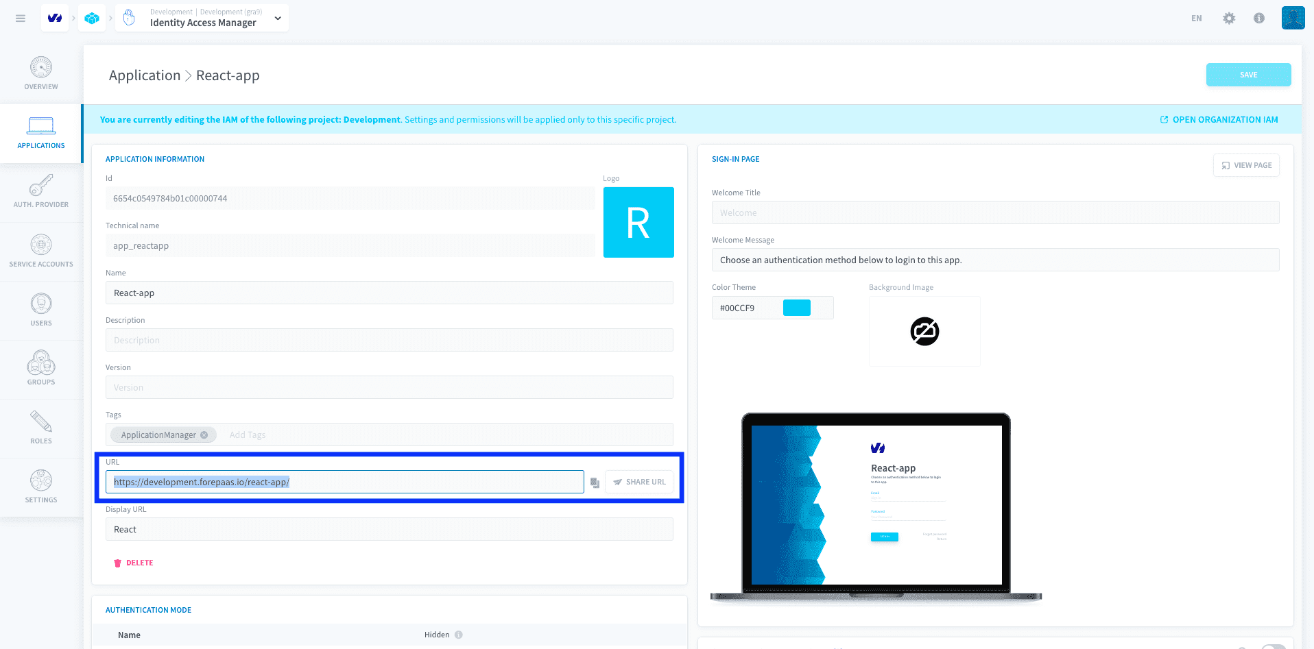 Link to a specific authentication provider — App url2