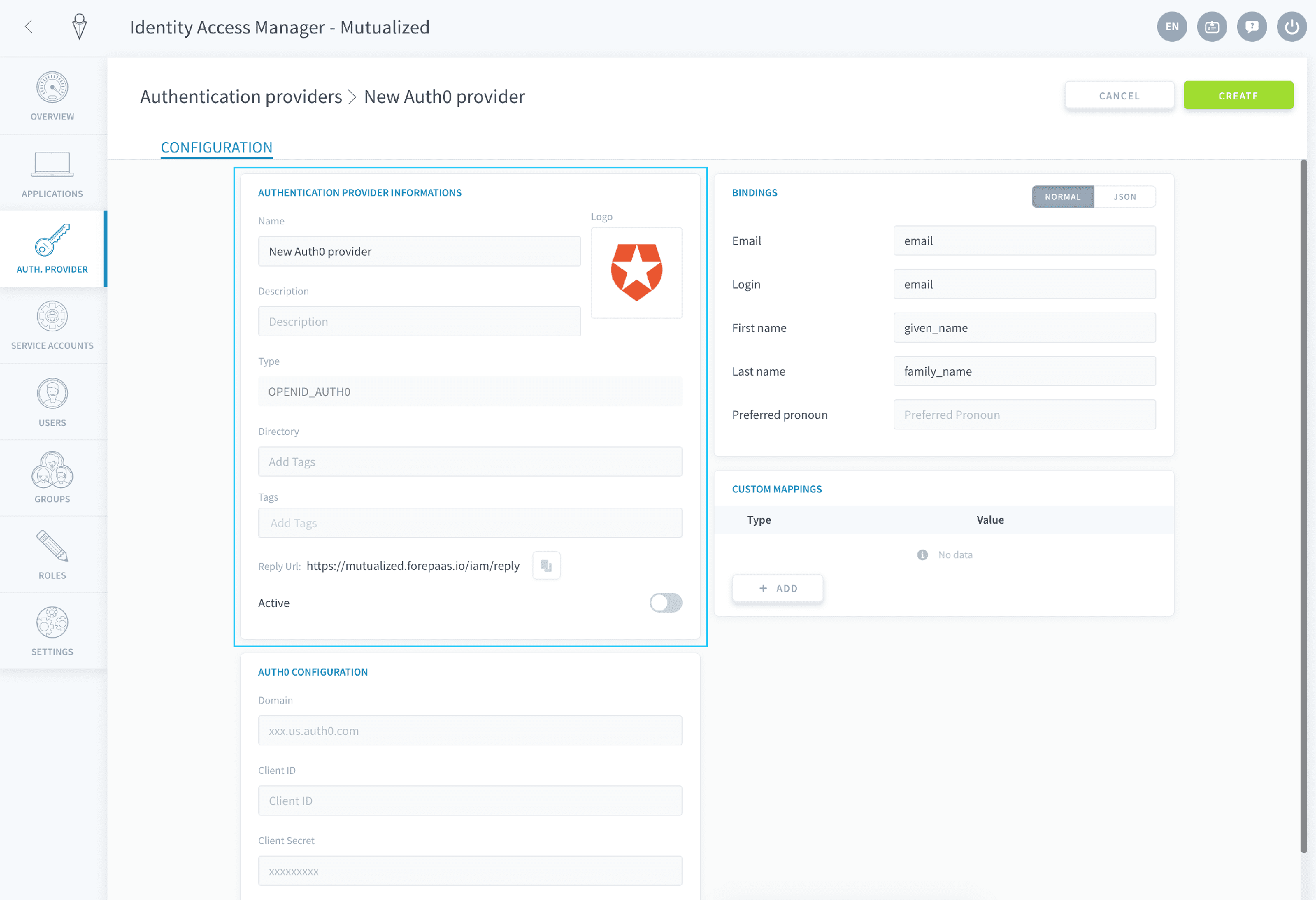 Fill in the basic information — Auth0 config1