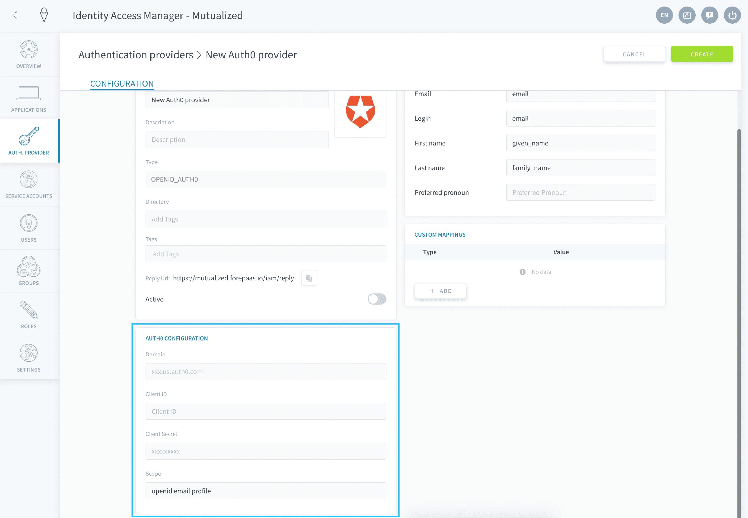Fill in Auth0 configuration — Auth0 config2