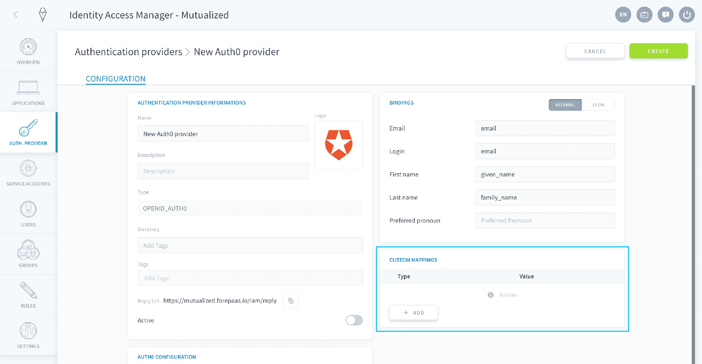 Custom mappings — Auth0 custom mapping
