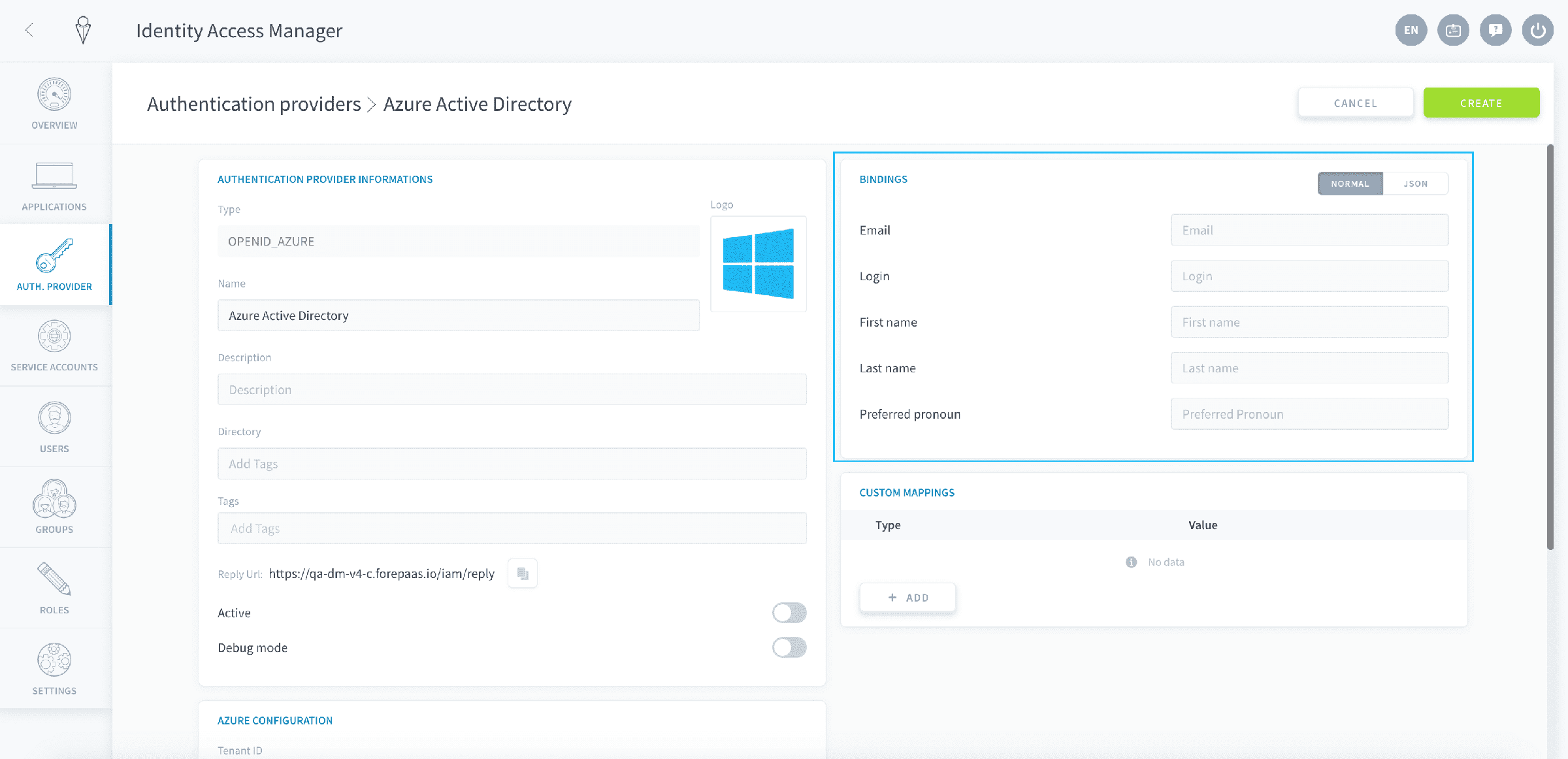 Bindings — Azure bindings