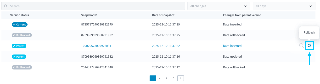 rollback Snapshot