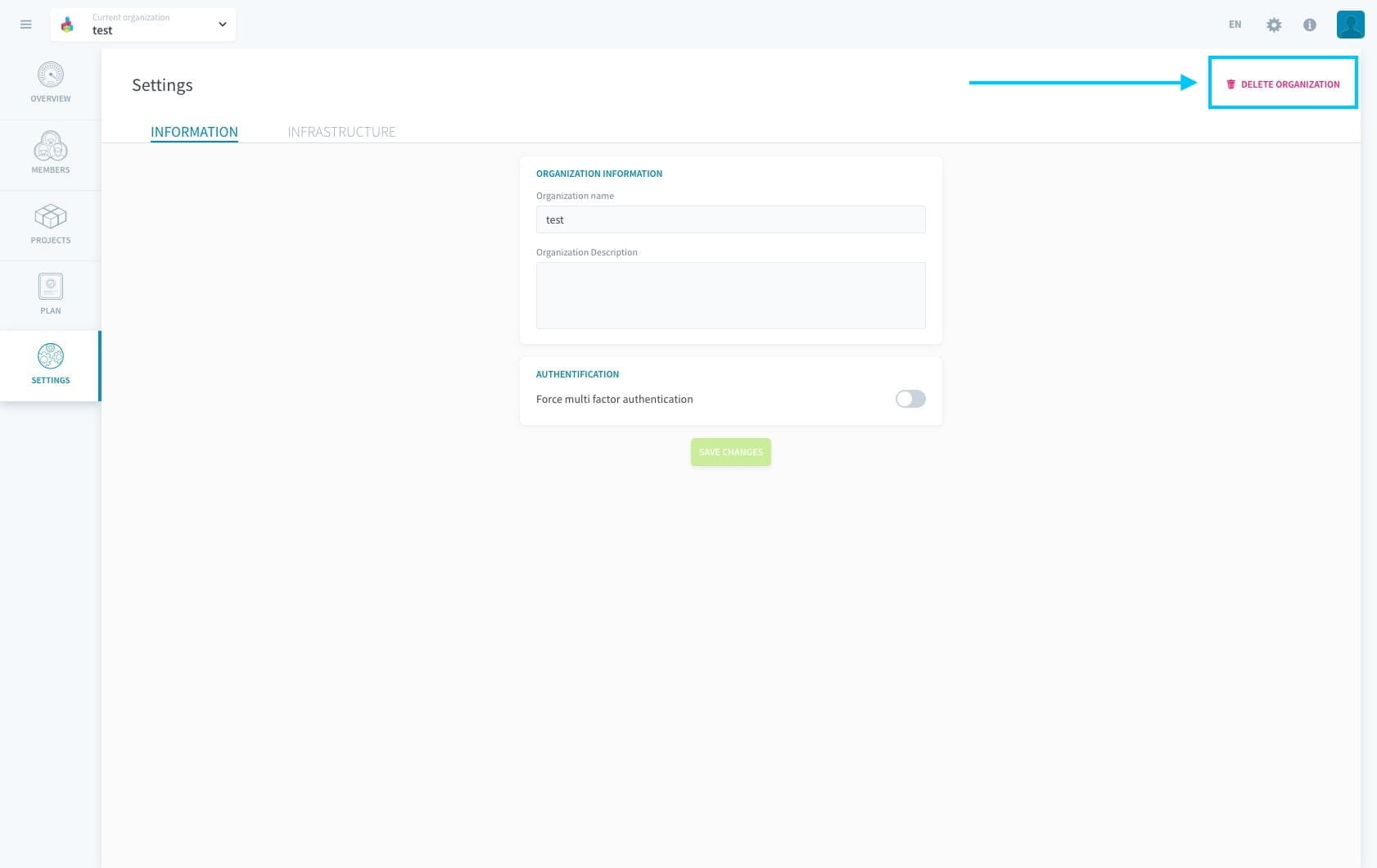 Delete the organization from the user interface — Delete orga (3)
