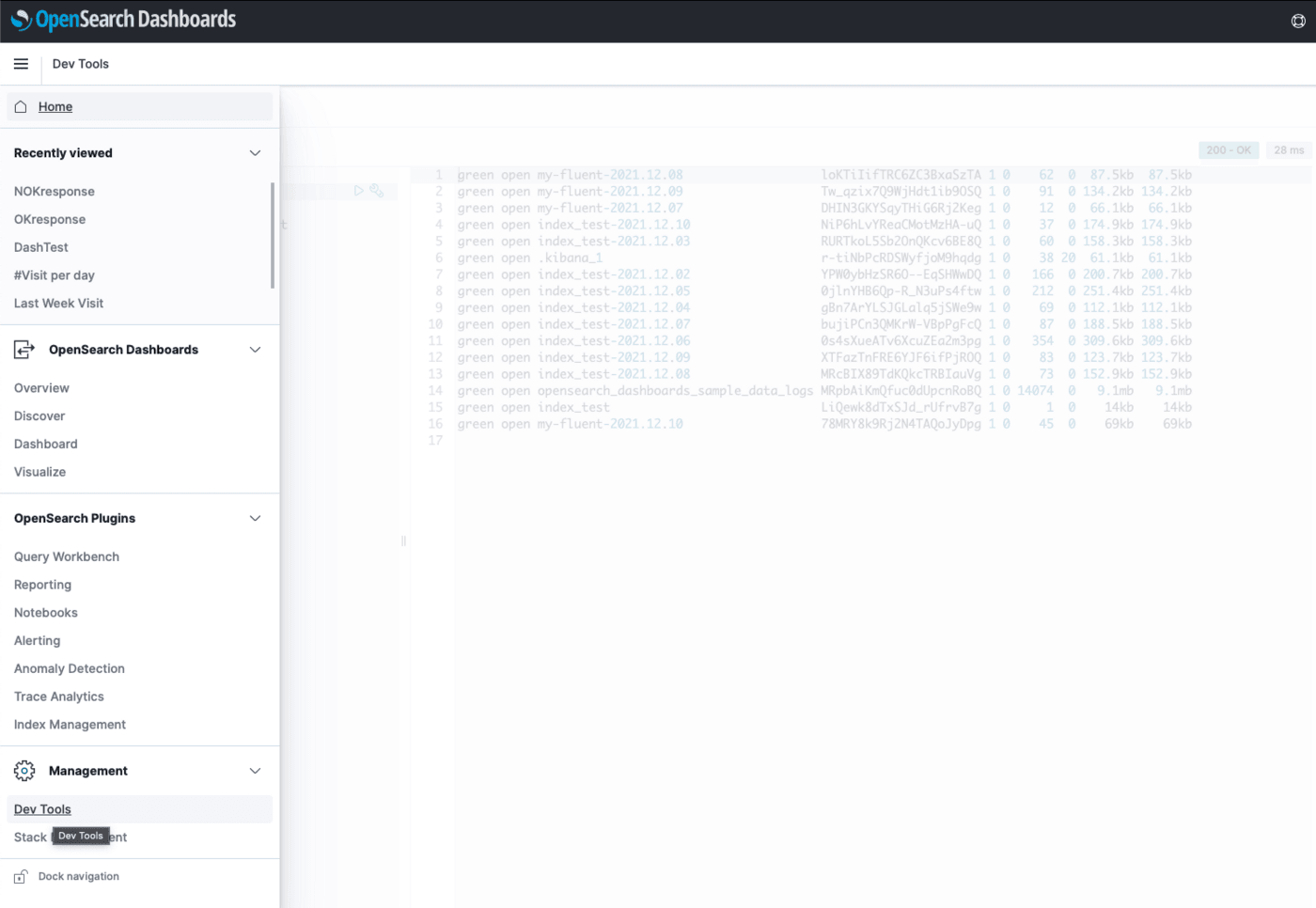 Dev Tools in OpenSearch Dashboard