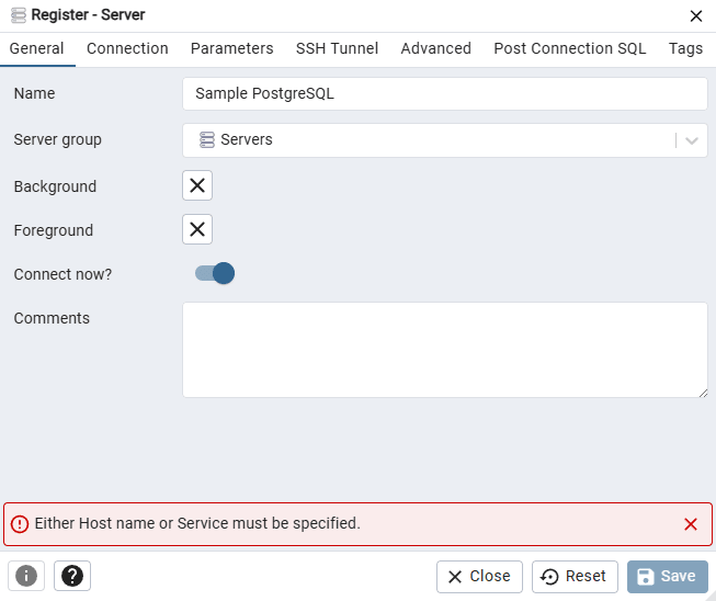 Register - Server - General tab
