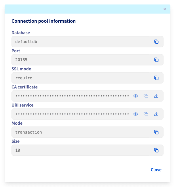 Connection pool information