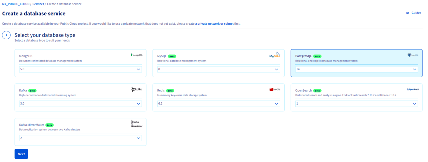 Choose PostgreSQL database