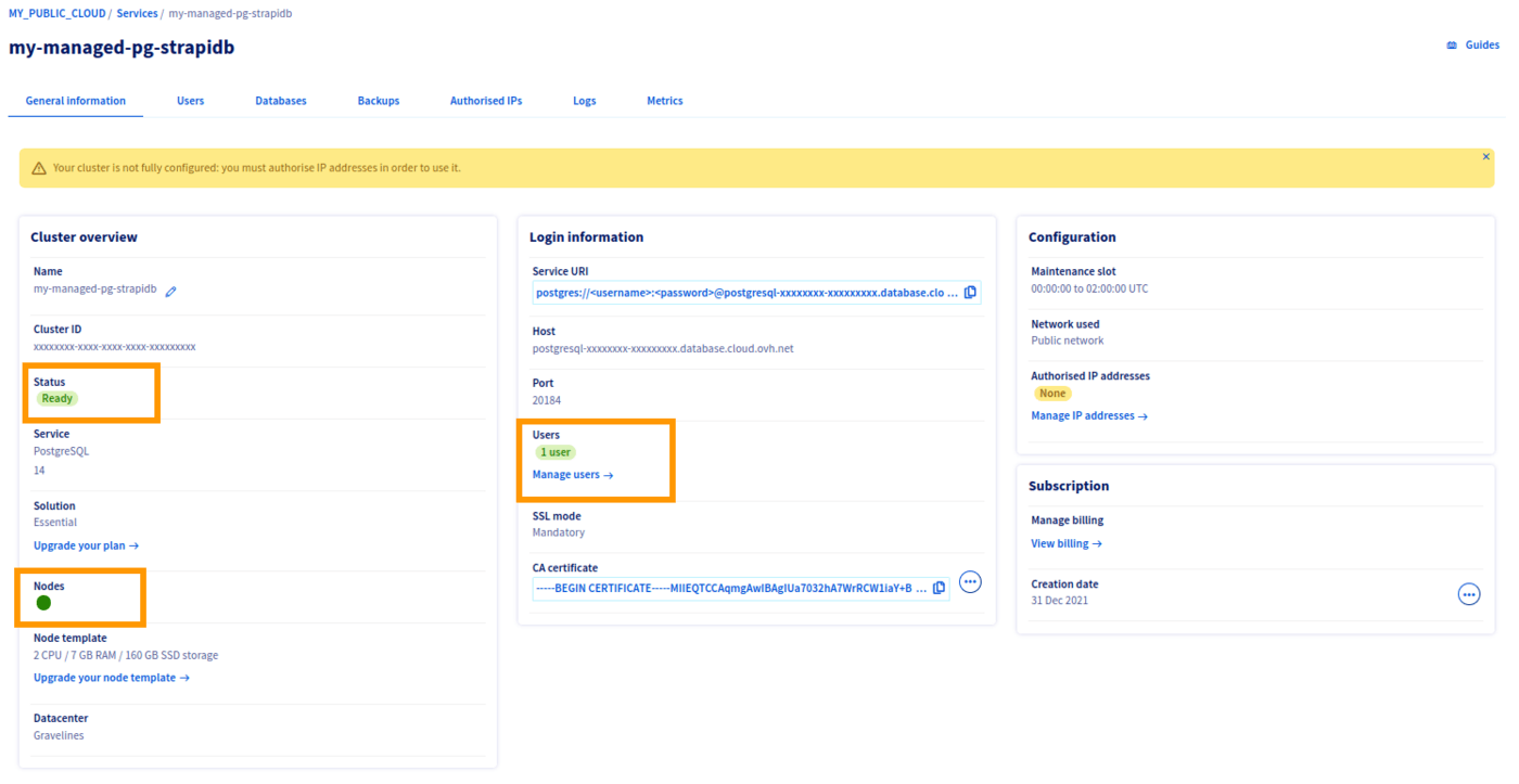 Green statuses on Database Control Panel