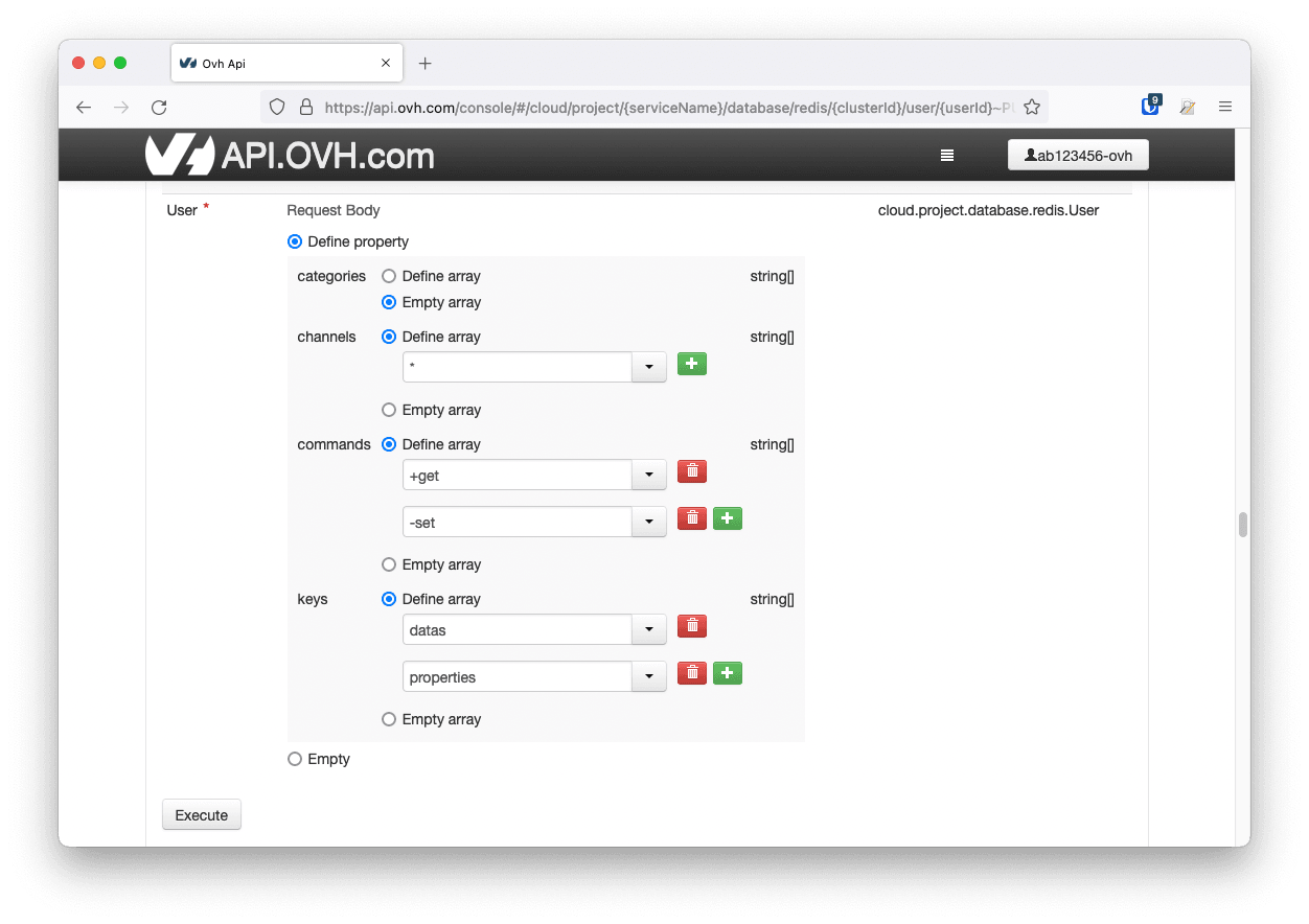 API update ACL string arrays