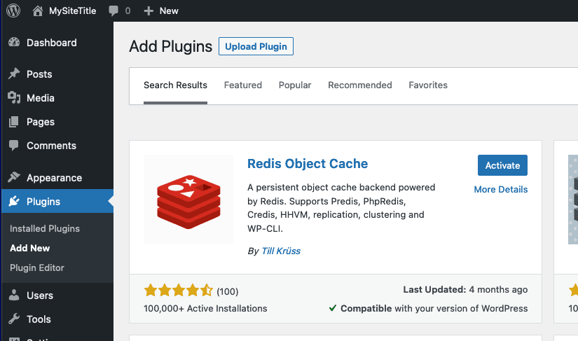 Activate Redis Object Cache Plugin