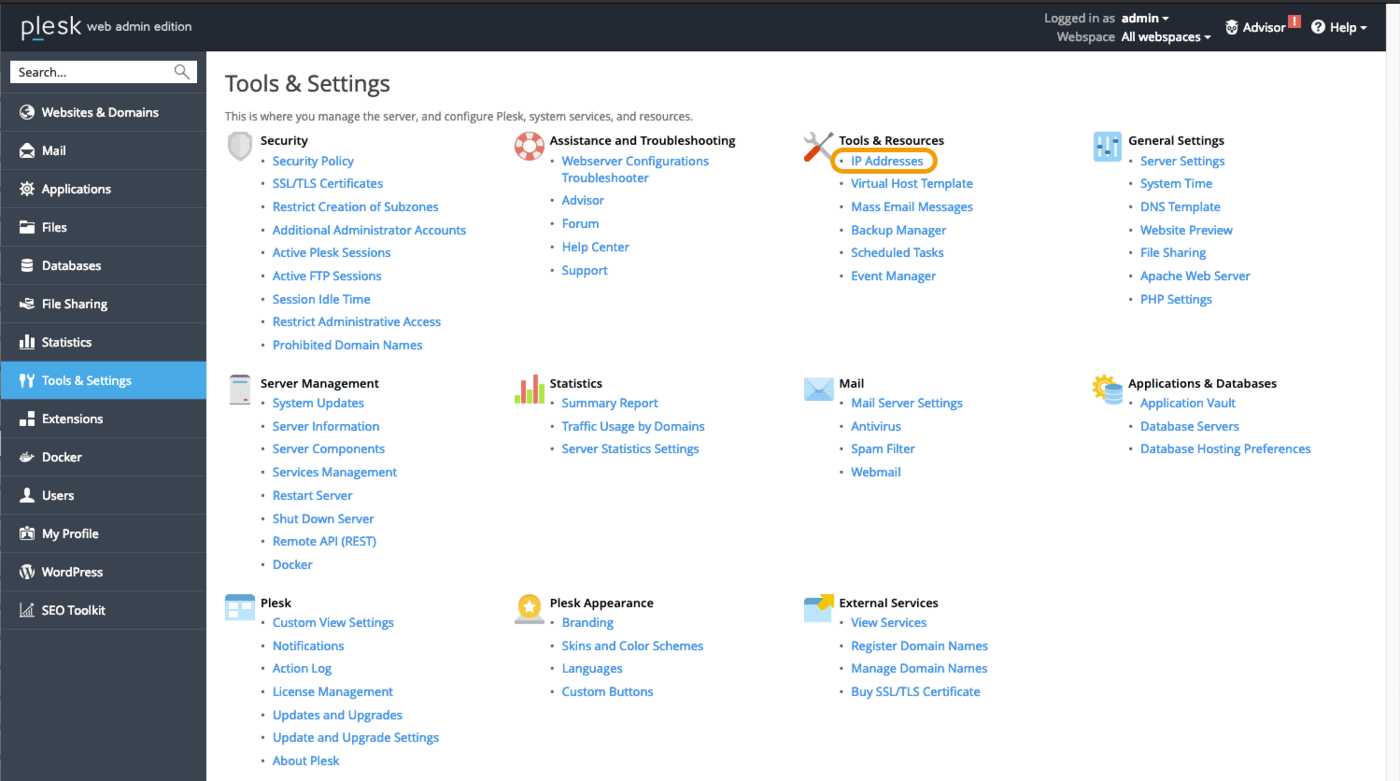 access to the IP addresses management