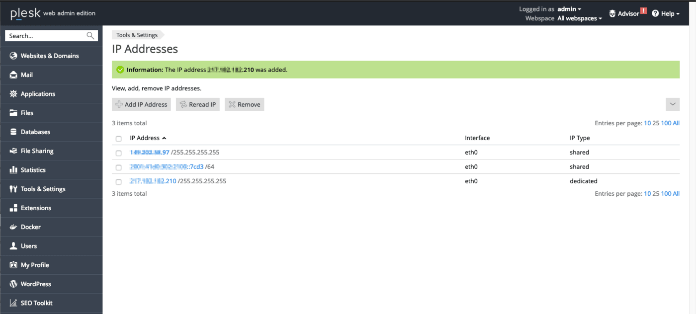 current IP configuration