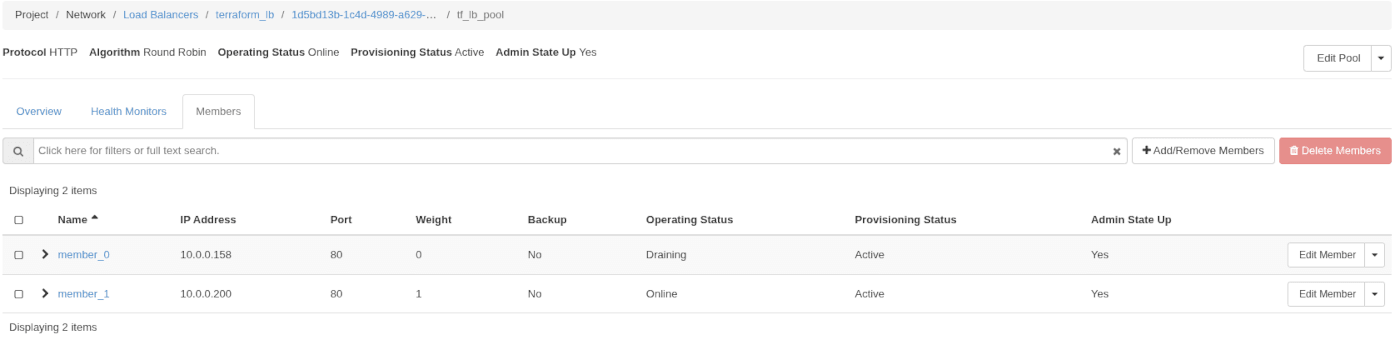 Update Member Openstack dashboard