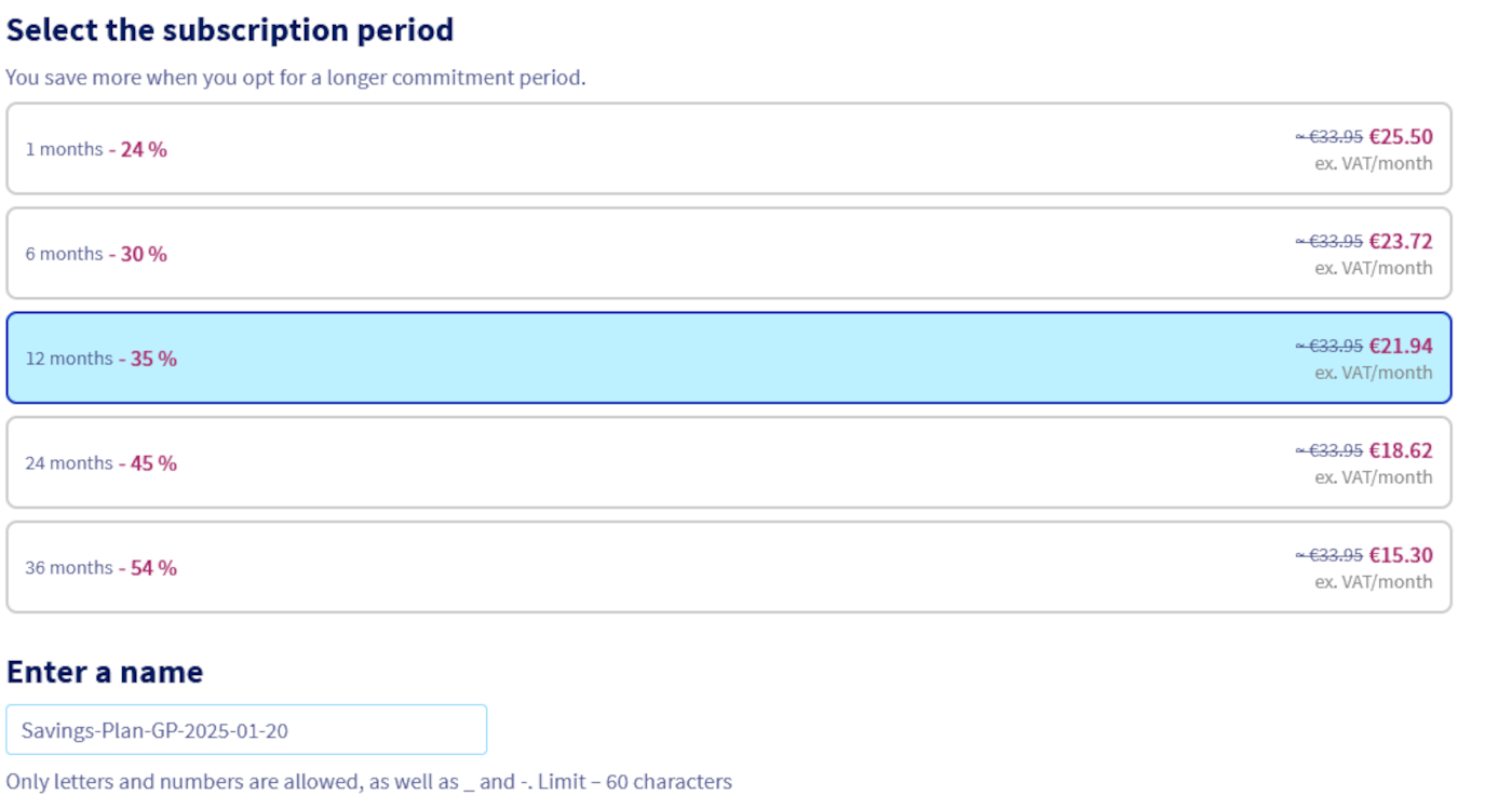 Savings Plan duration name