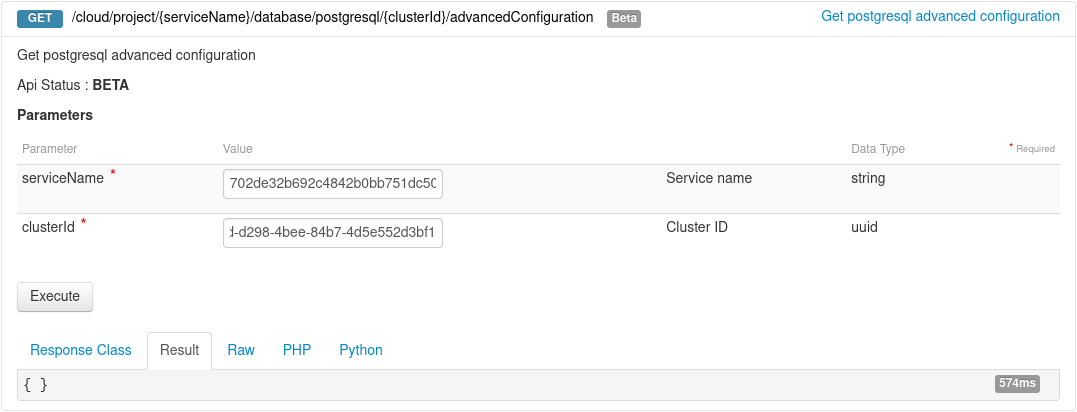 Get PostgreSQL advanced configuration