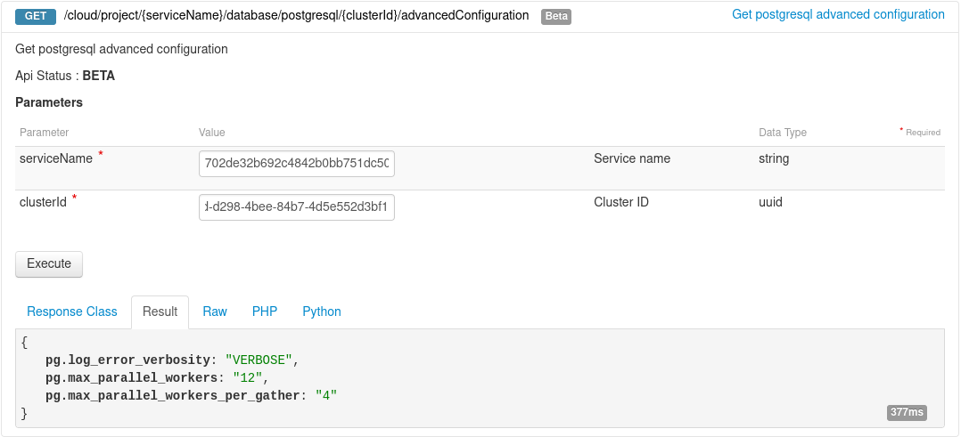 Get PostgreSQL advanced configuration