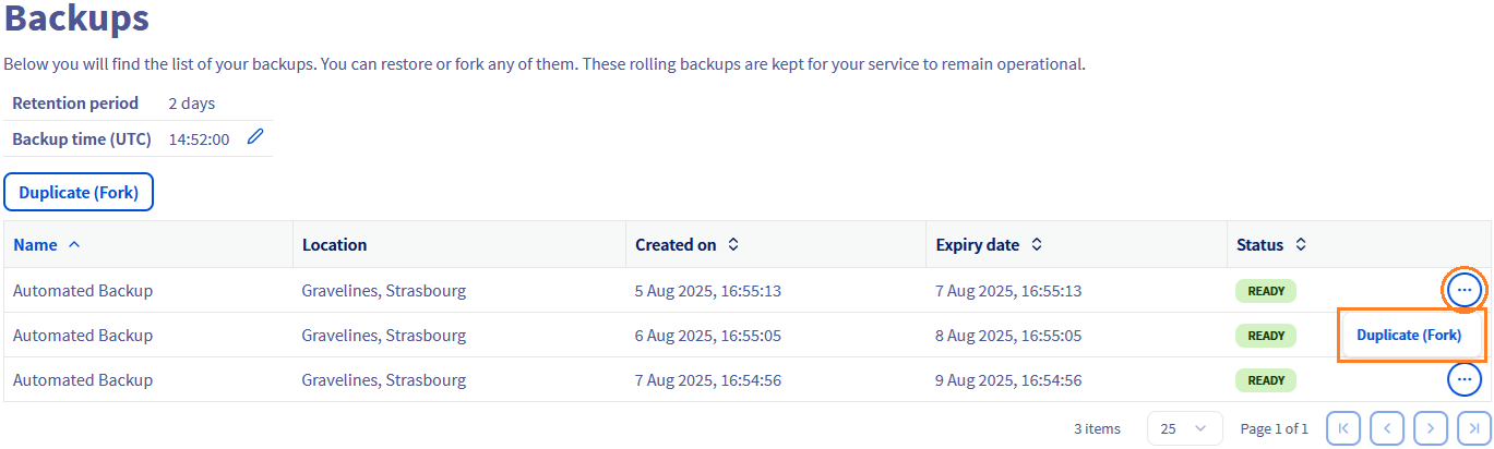 databases - click on the duplicate button
