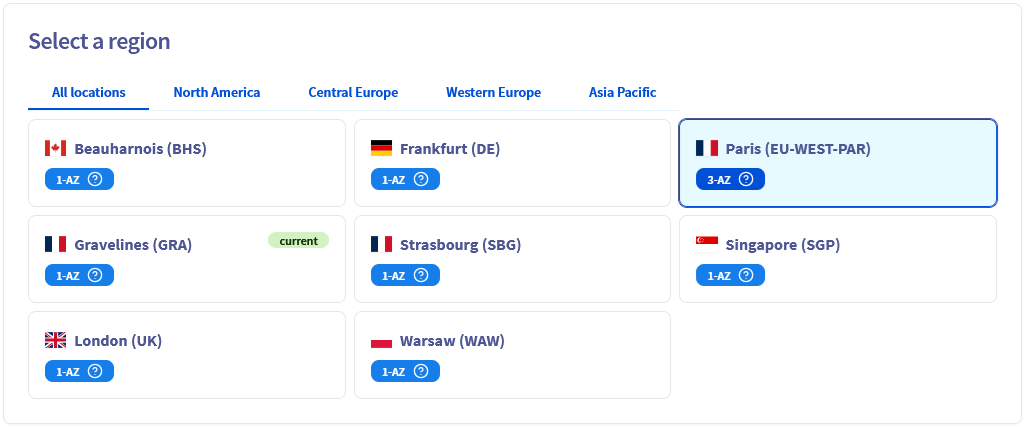 databases fork - select your region