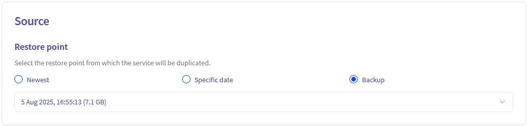 databases fork - select backup for the restore point part