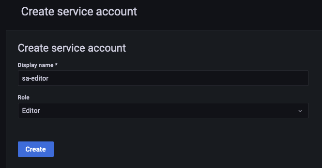 Grafana service accounts creation