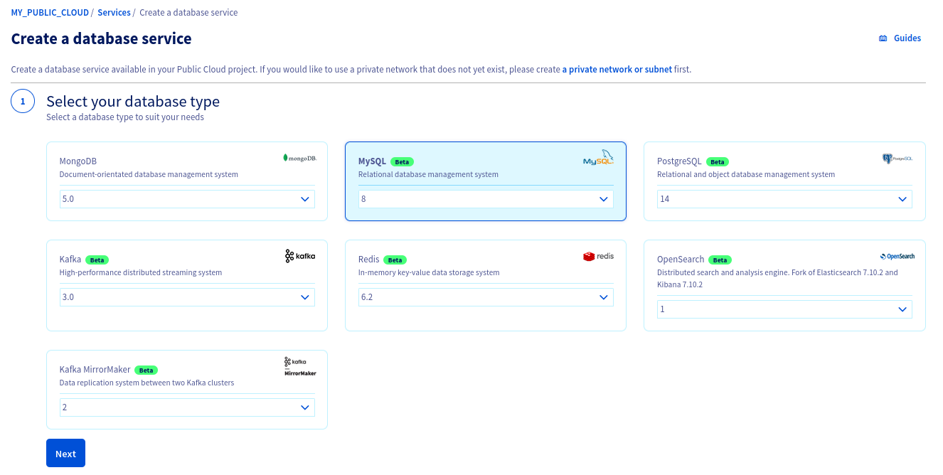 Choose MySQL database
