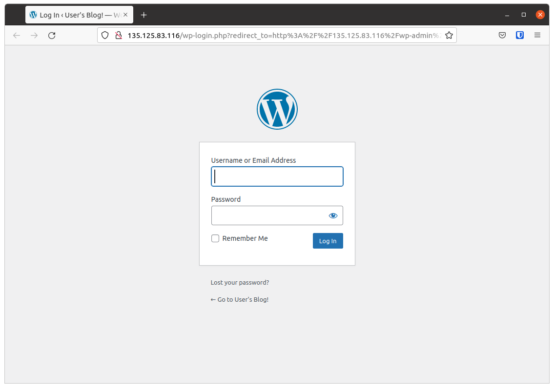 WordPress login screen