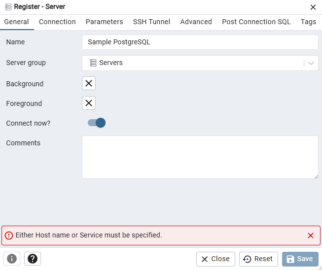 Register - Server - General tab
