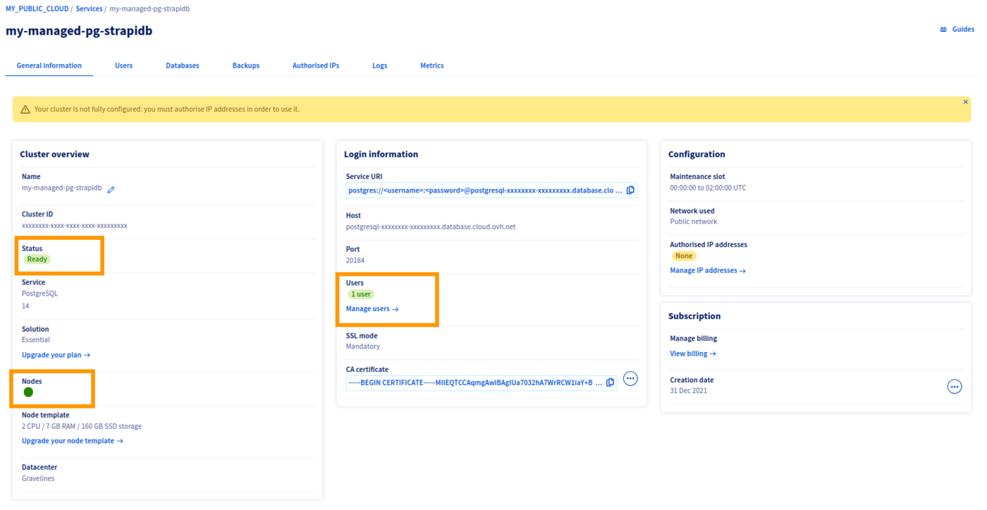 Green statuses on Database Control Panel