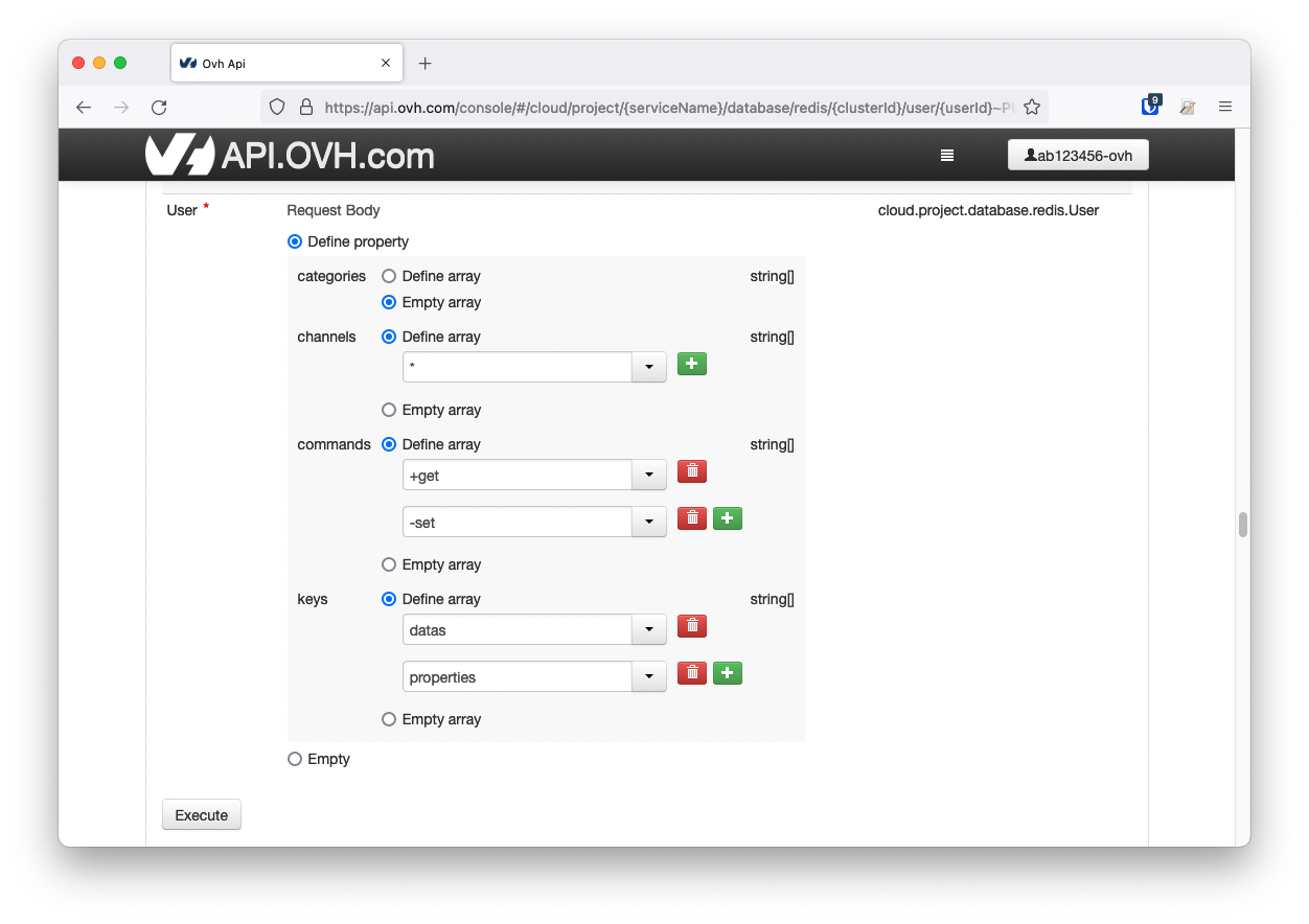 API update ACL string arrays
