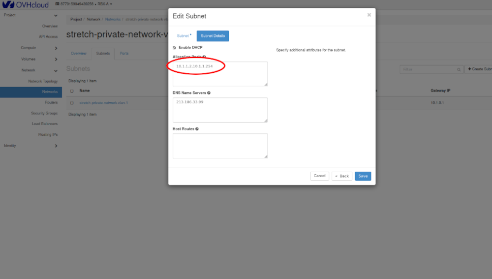 Edit subnet region 1 - 2