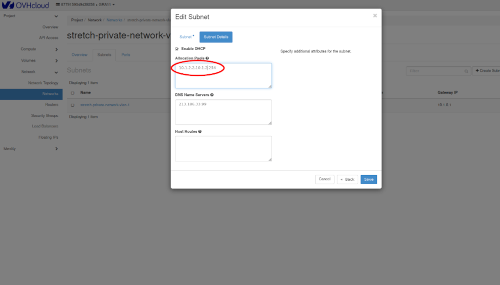 Edit subnet region 2 - 2
