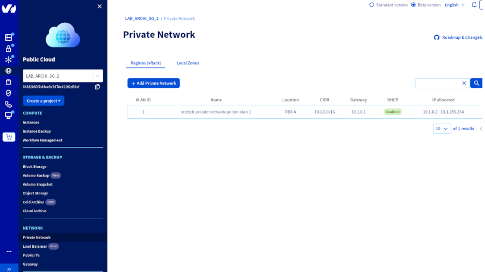 Create Public Cloud private network