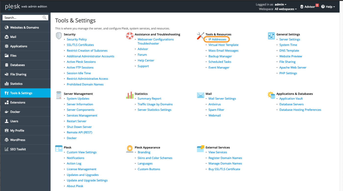 accès à la gestion des adresses IP