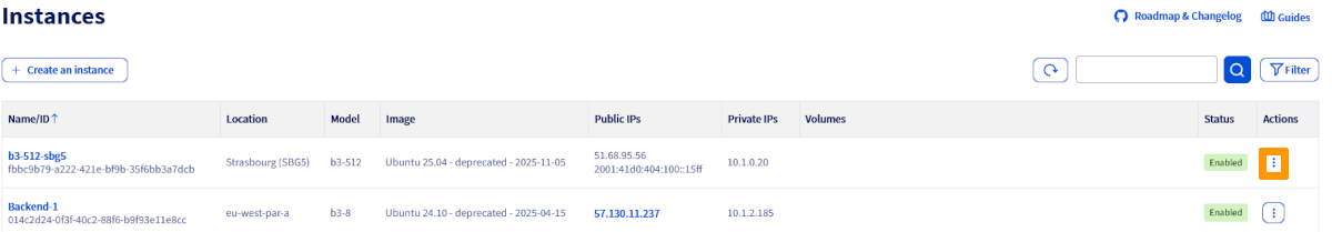 detalles de la instancia