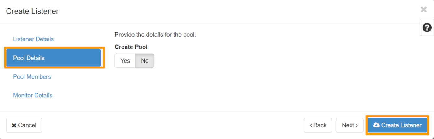 listener creation pool section