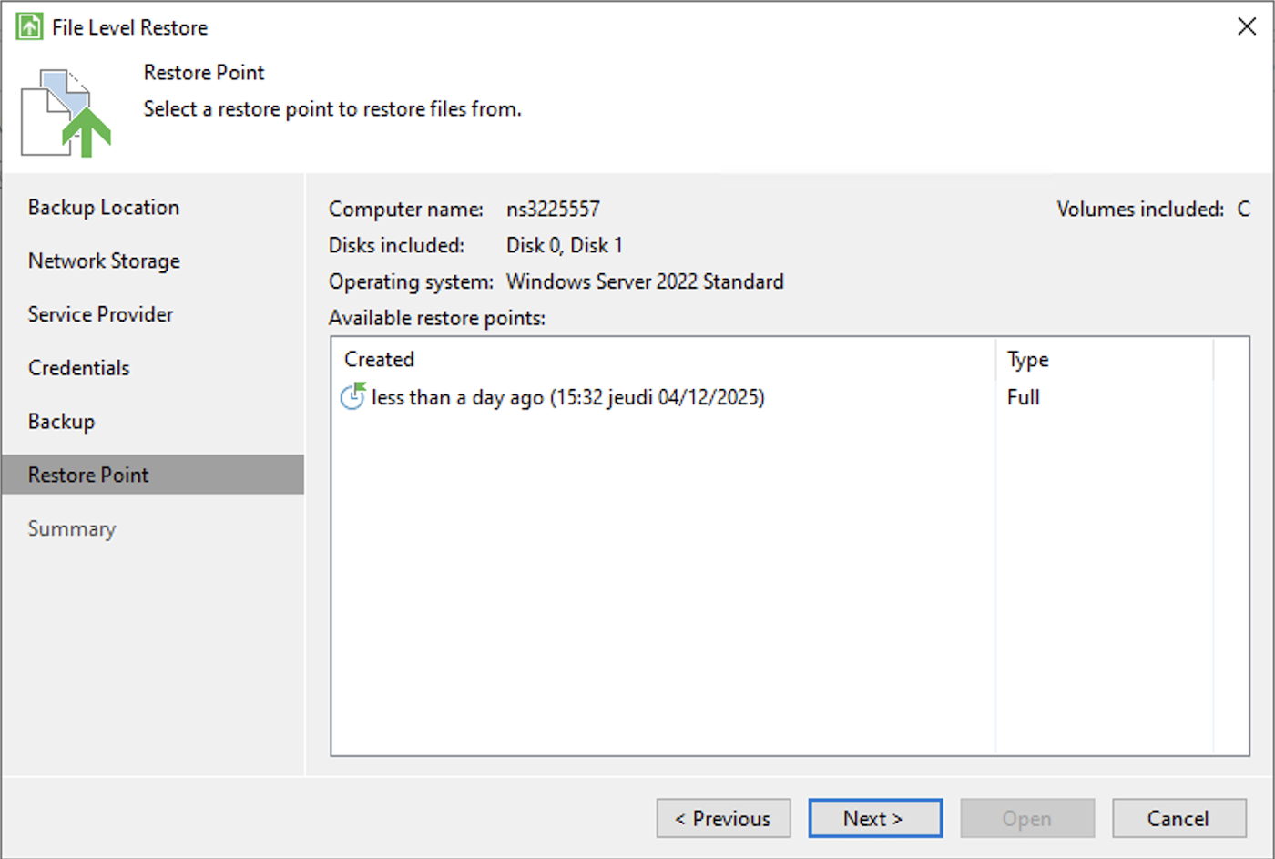 Backup Agent Restore Points