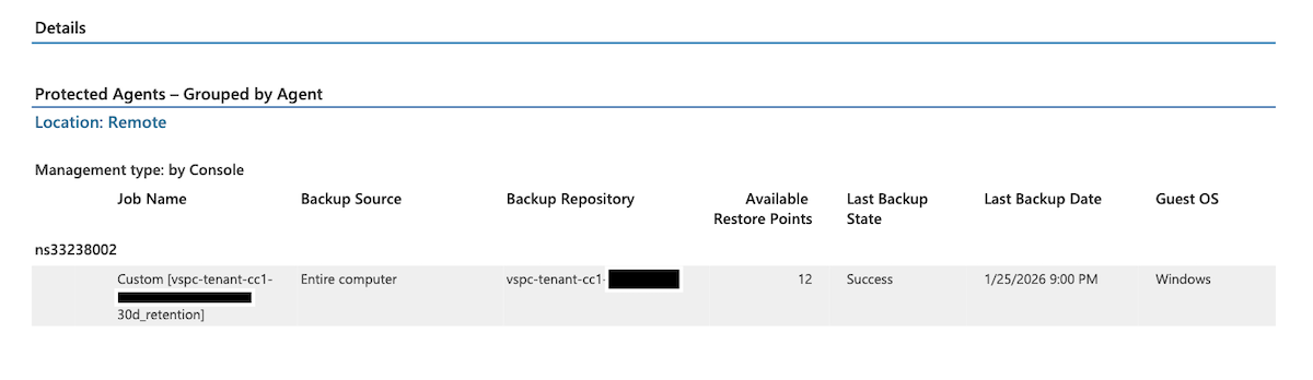 Backup Agent Last Report