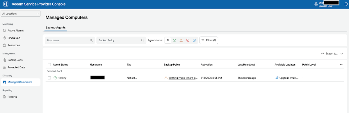 Backup Agent Managed Computers