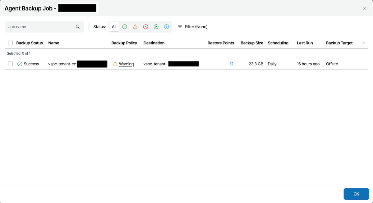 Backup Agent Successful Jobs